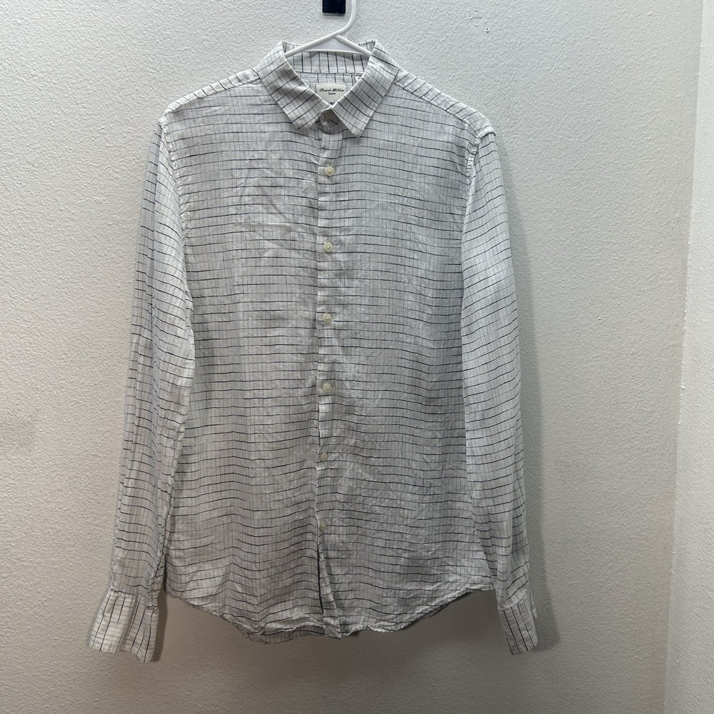 Baird McNutt Murano Slim Fit Plaid Button‎ Down Shirt Mens Size M Blue White